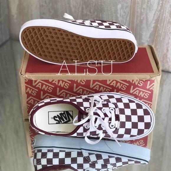 VANS Authentic Checkerboard Maroon White Kid’s - Picture 2 of 8